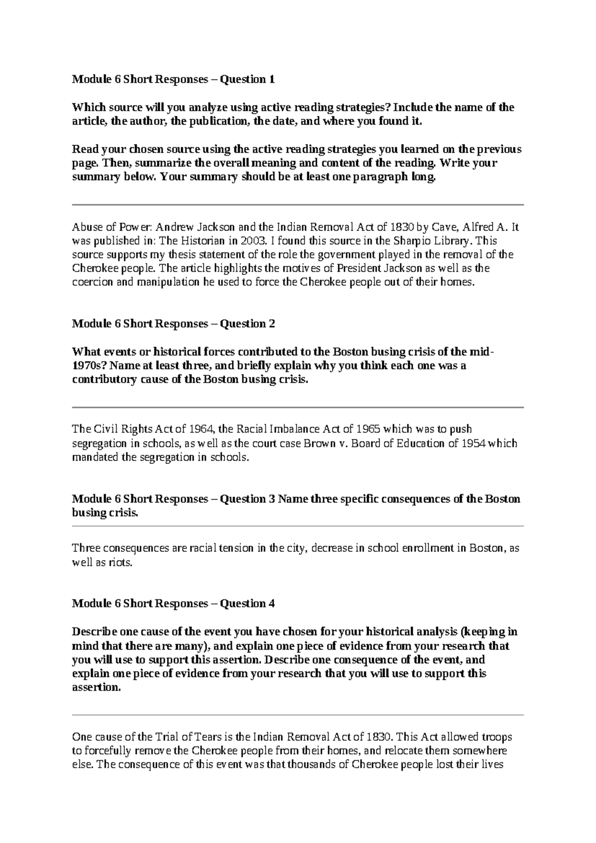 Eric Sanchez HIS 200 Applied History - Module 6 Short Responses ...