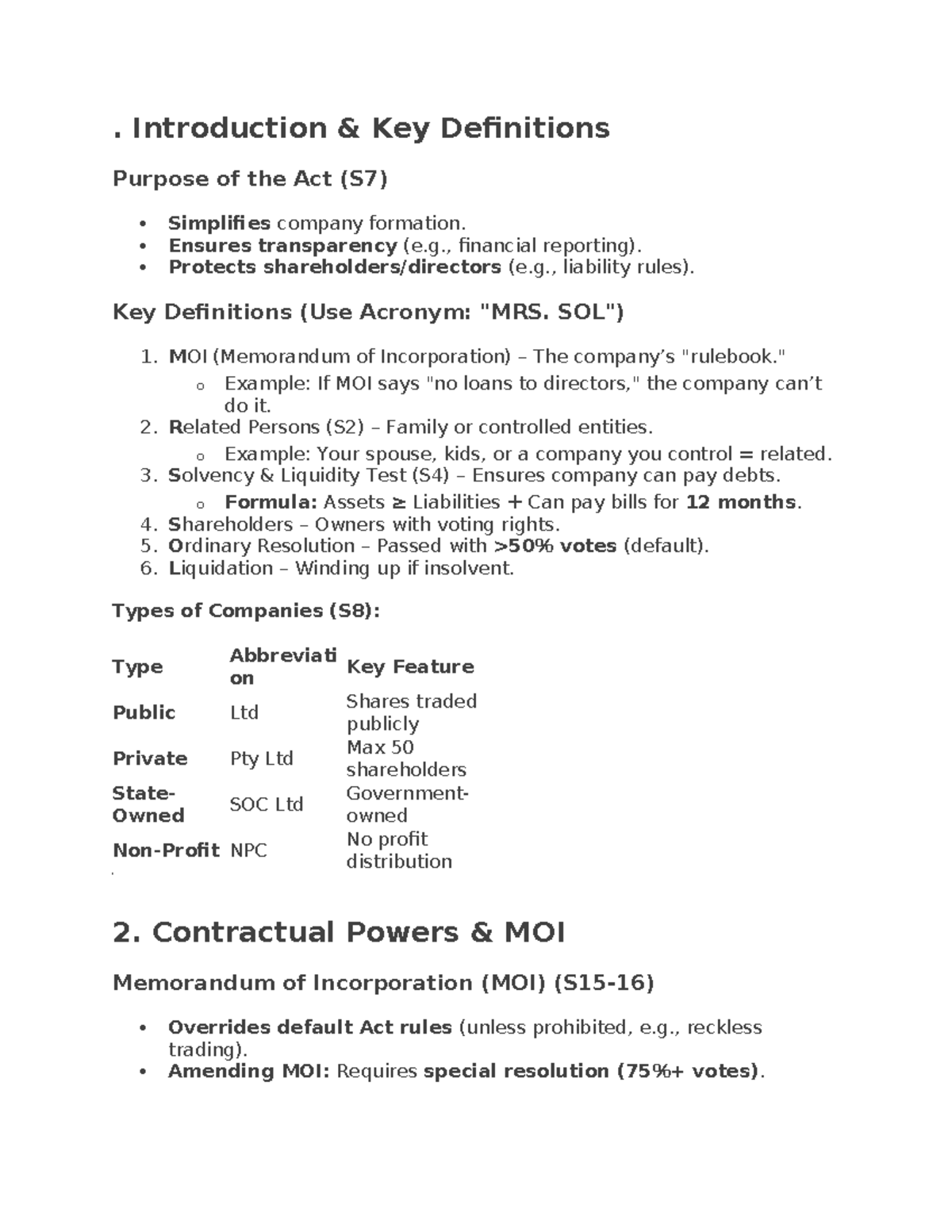 Company Law Overview: Key Definitions & Principles (S7) - Studocu