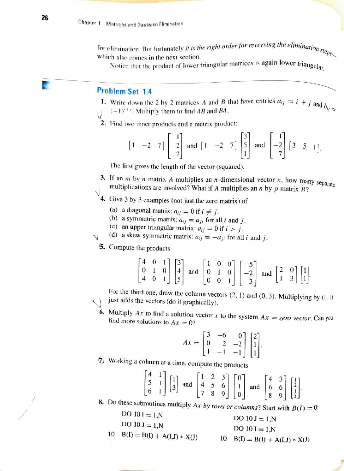 26 Linear algebra problem set 1: Matrices and Gaussian elimination ...