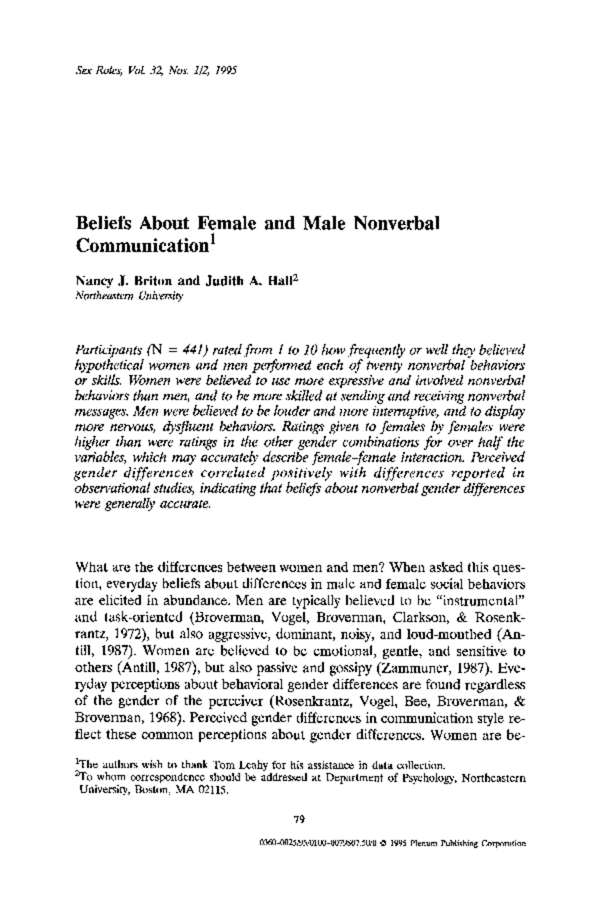 Perceptions of Nonverbal Communication Differences: Gender Insights ...