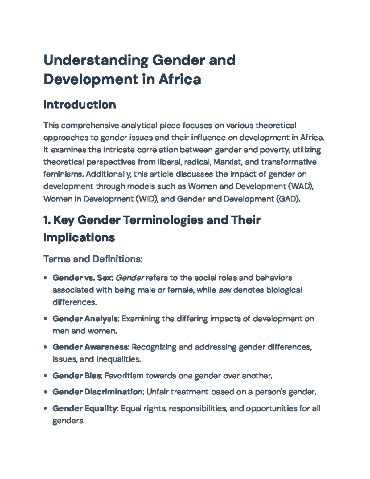 Gender Issues and Development Models in Africa: A Comprehensive ...