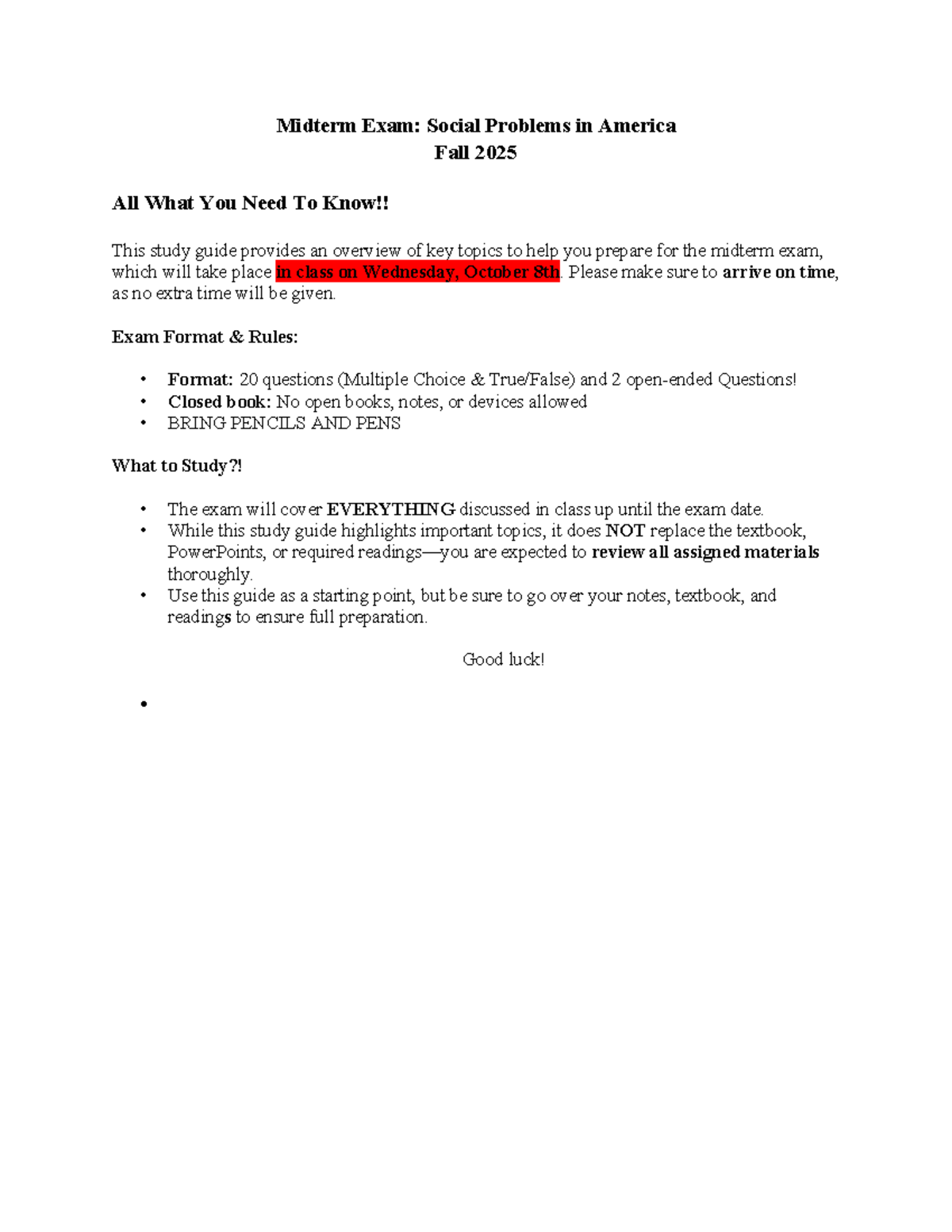 Midterm Exam Study Guide: Key Topics in Social Problems (SOC 101) - Studocu
