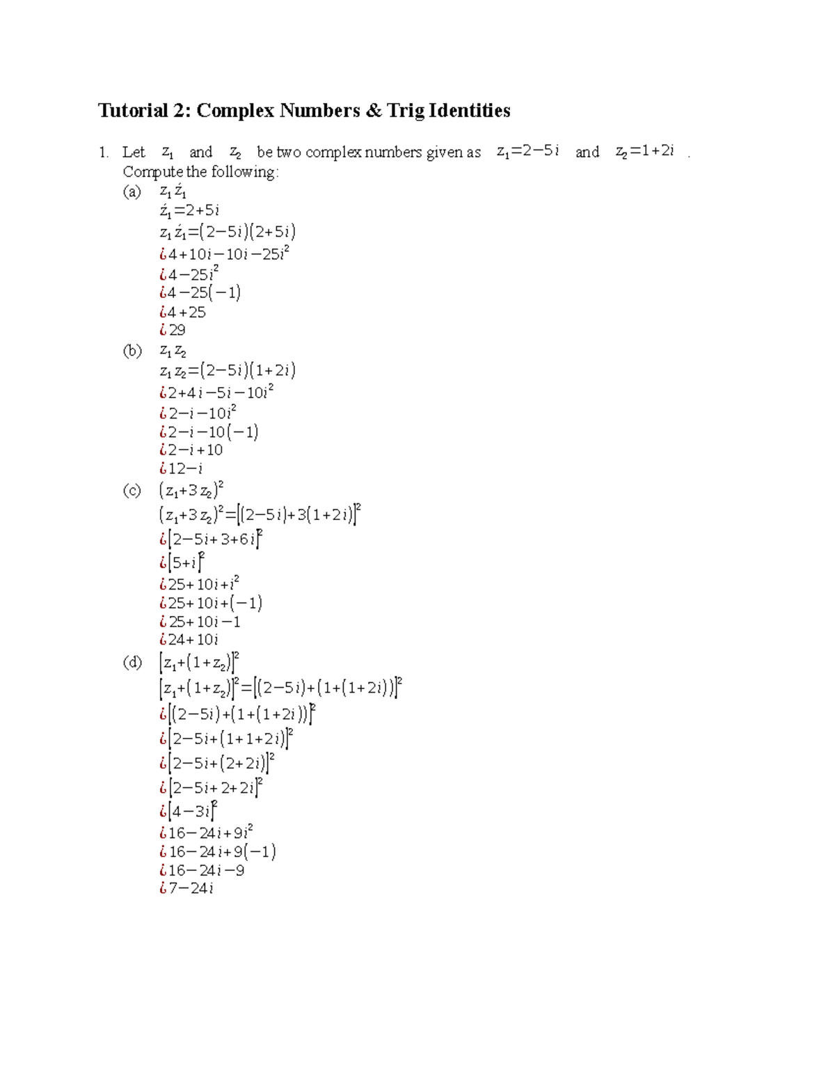 Calculus (MATH 101) Tutorial 02: Complex Numbers & Trigonometric ...