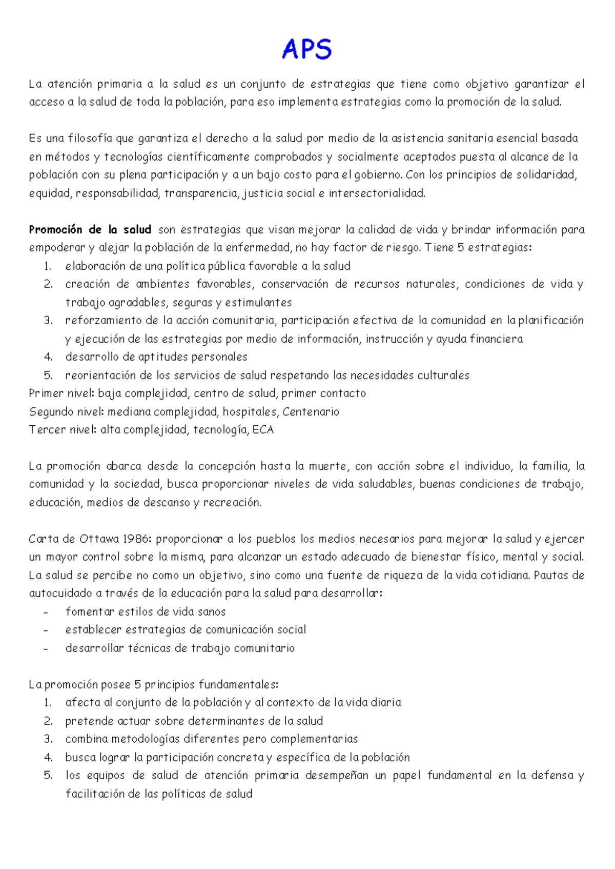 Resumen de APS: Estrategias de Atención Primaria a la Salud - Studocu