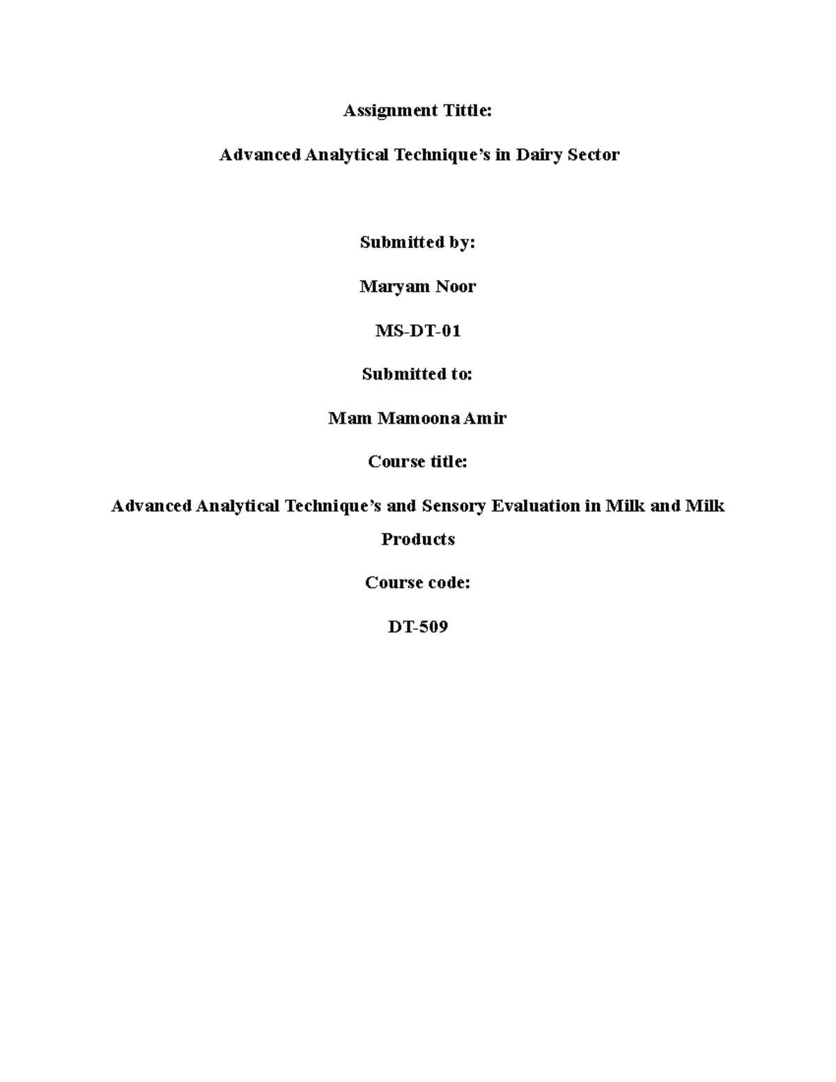 Assignment of Maryam Noor - Assignment Tittle: Advanced Analytical ...