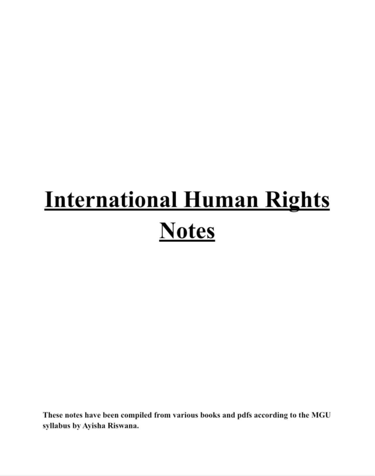 International Human Rights Notes - 3 year /5 year LL.B. - Studocu