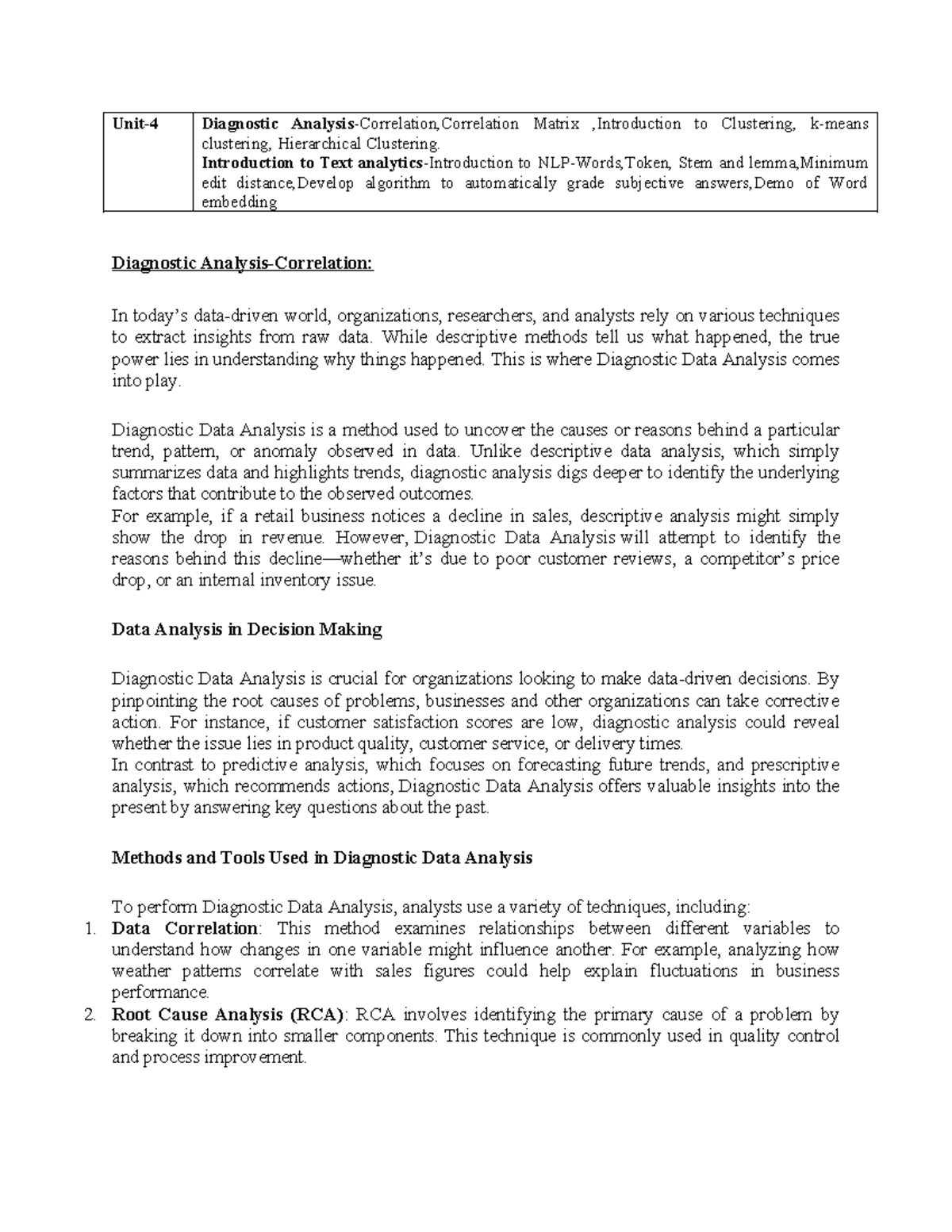 Diagnostic Data Analysis and Clustering Techniques (Unit 4 LAT) - Studocu