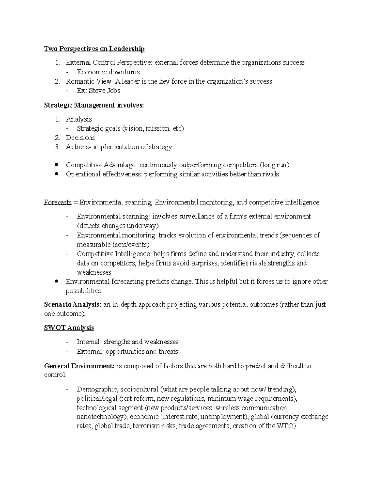 Leadership Strategy Notes: External Control vs. Romantic View - Studocu