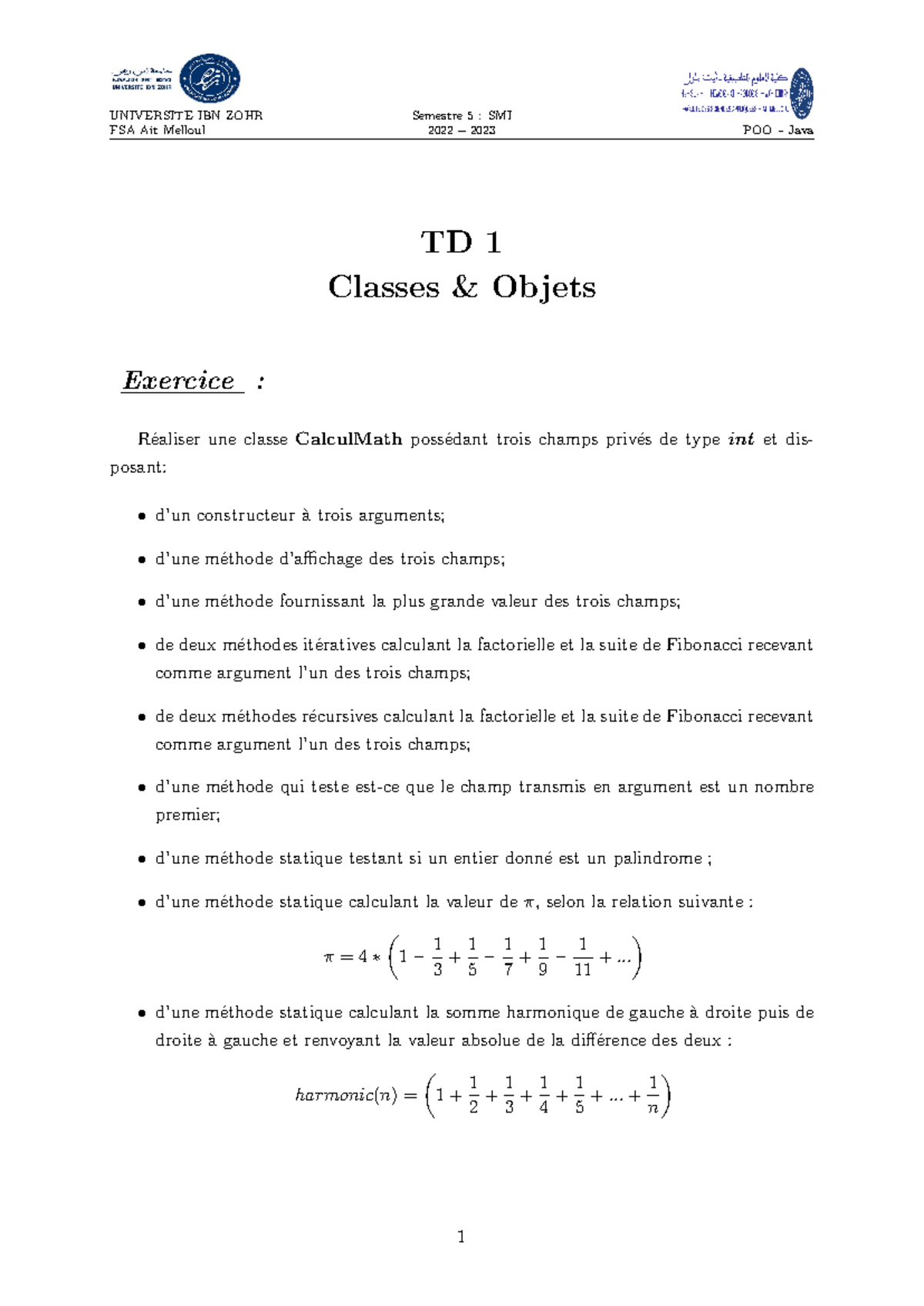 TD 1 : Classes et Objets en Java - Exercices POO Semestre 5 - Studocu