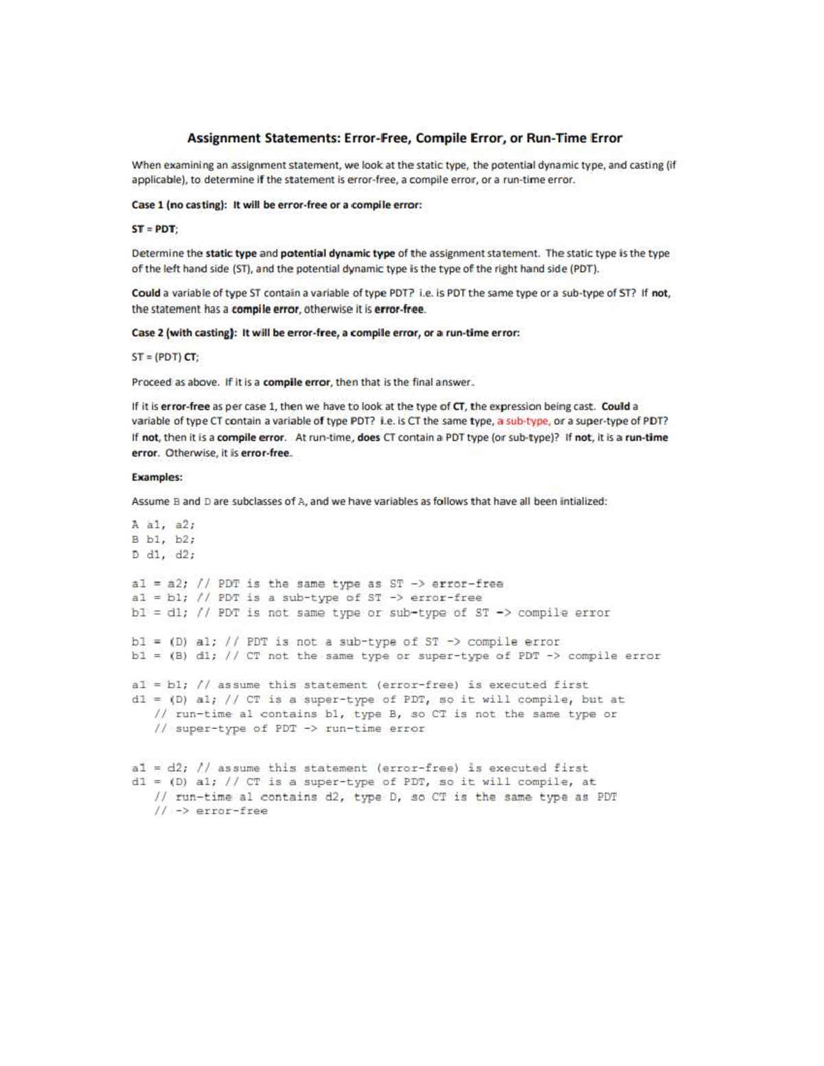 CS101: Summary of Runtime vs Compile Errors in Object Types - Studocu
