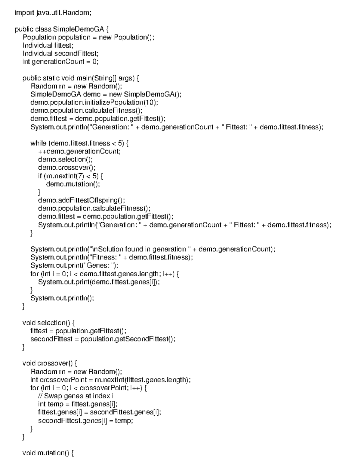 Ai7 - ai exp 7ai exp 8 - import java.util; public class SimpleDemoGA ...