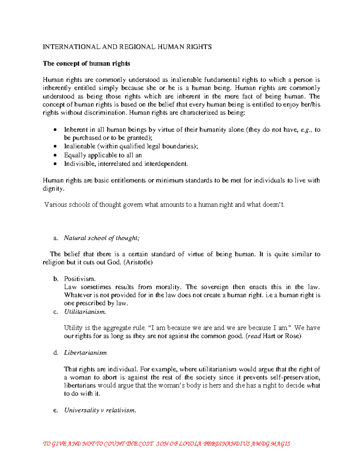 International and Regional Human Rights: Lecture Notes Overview - Studocu