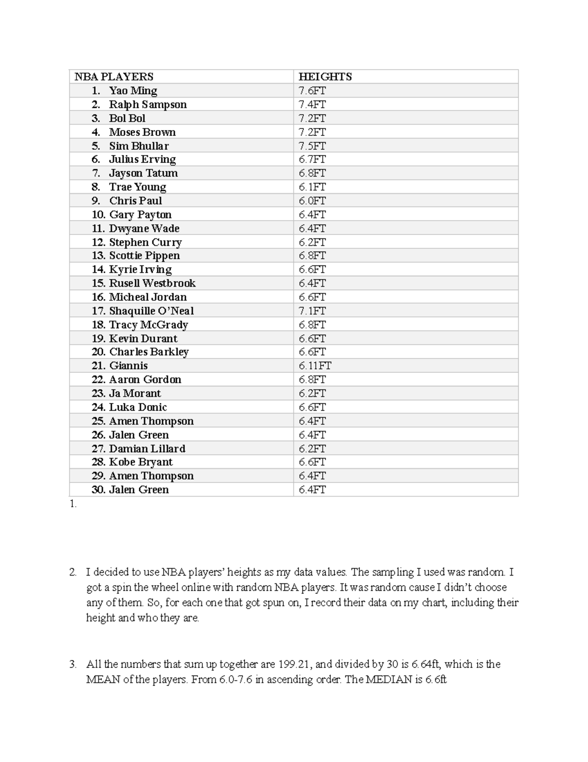 NBA Players Height Analysis - Math Project (MATH101) - Studocu