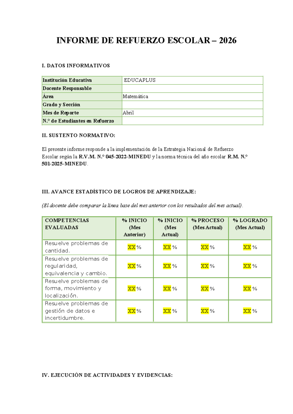 Informe de Refuerzo Escolar 2026 - Matemática y Avances - Document Preview