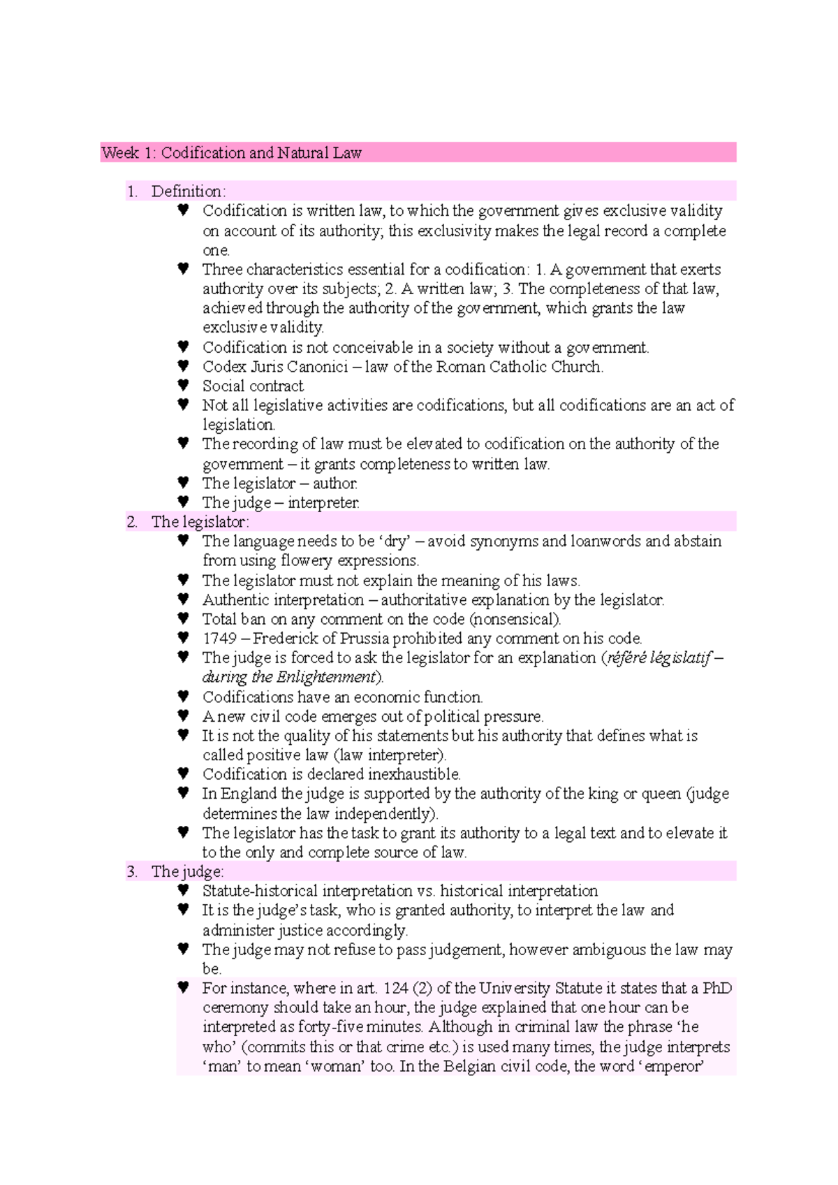 Legal History Notes: Codification, Natural Law, and Roman Law (BLK 2 ...