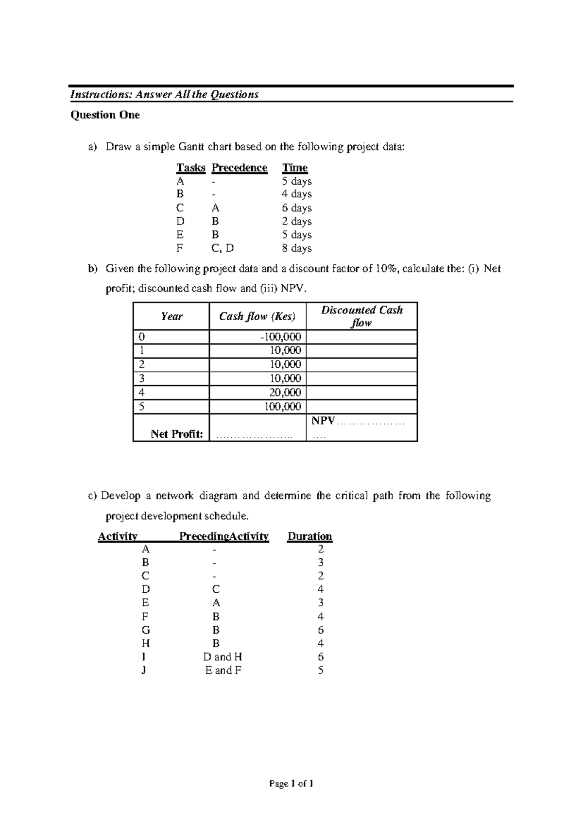 ICT Project Management Assignment: Gantt Chart & NPV Analysis - Studocu
