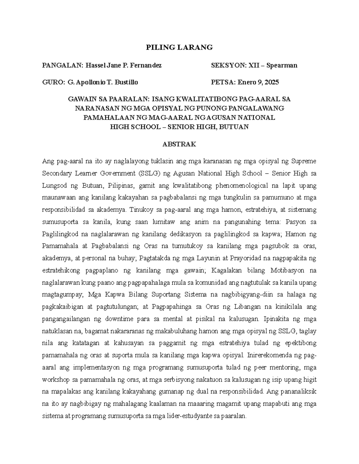 Abstrak - PILING LARANG PANGALAN: Hassel Jane P. Fernandez SEKSYON: XII ...