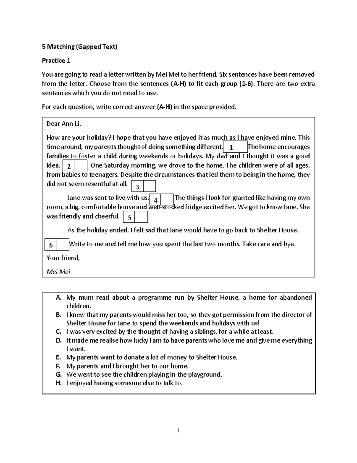 Gapped Text Practice Exercises: 5 Matching Activities for Language ...