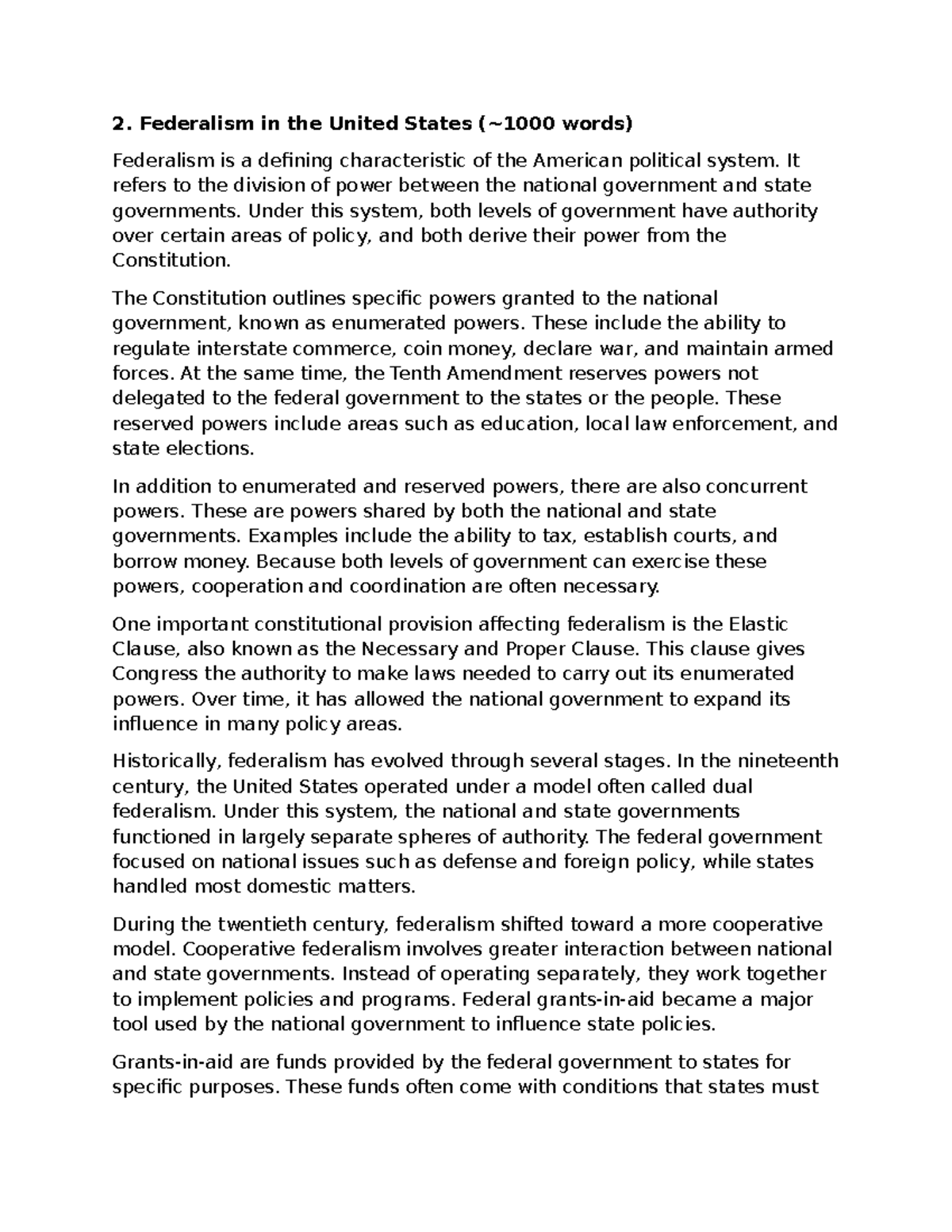 2. Federalism in the U.S.: Power Division and Policy Implications - Studocu