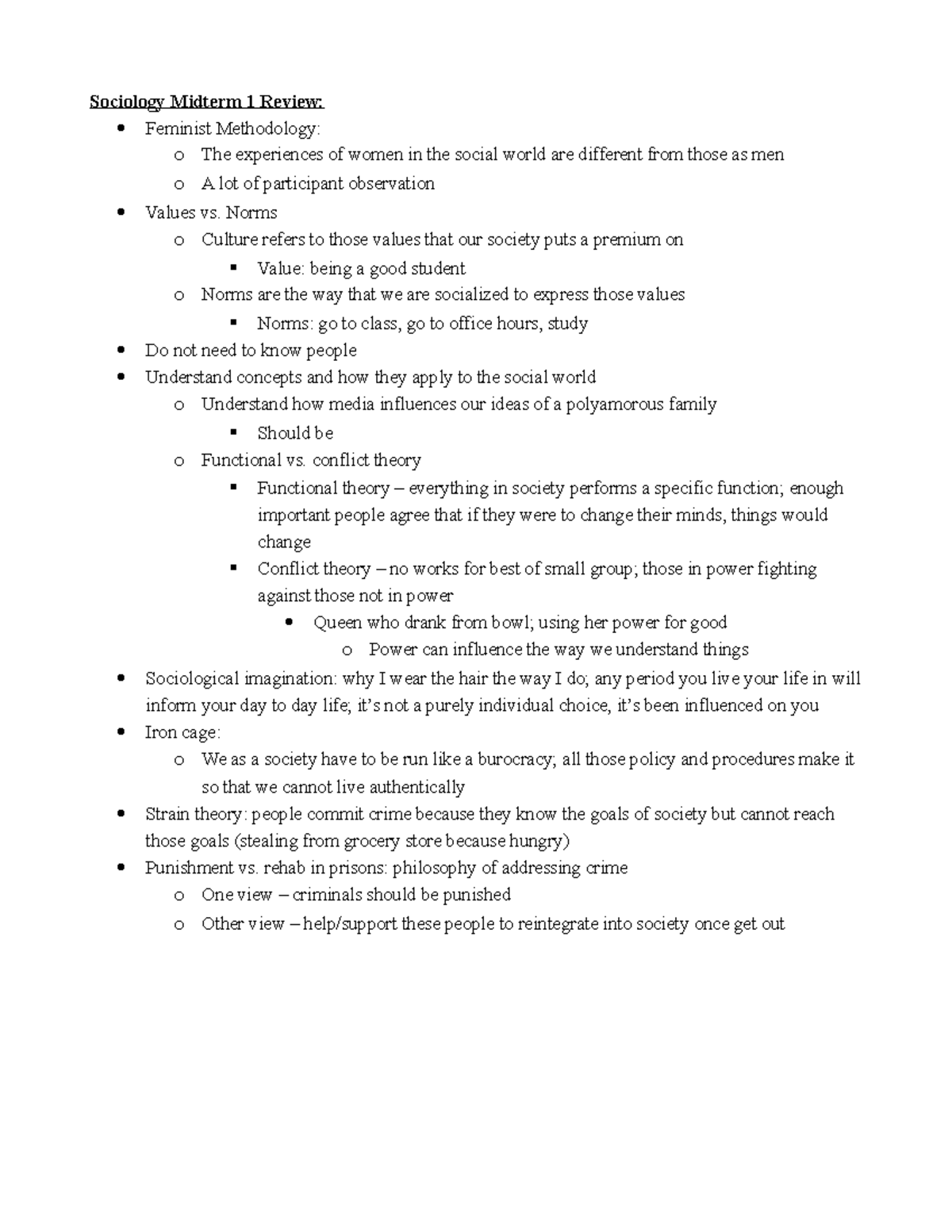Sociology Midterm 1 Review: Key Concepts and Theories Explained - Studocu