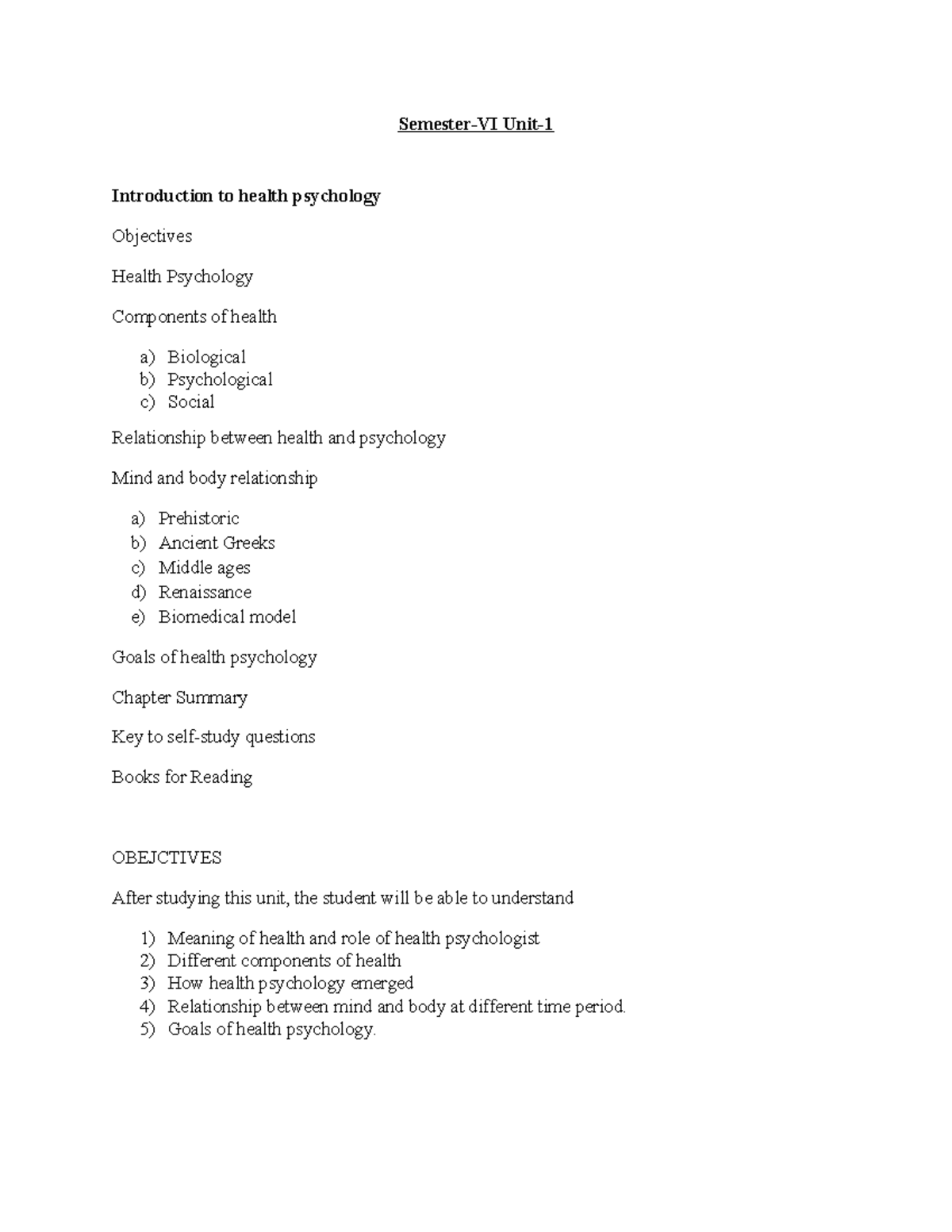 6 SEM-Unit 1 - Comprehensive Notes on Health Psychology - Studocu
