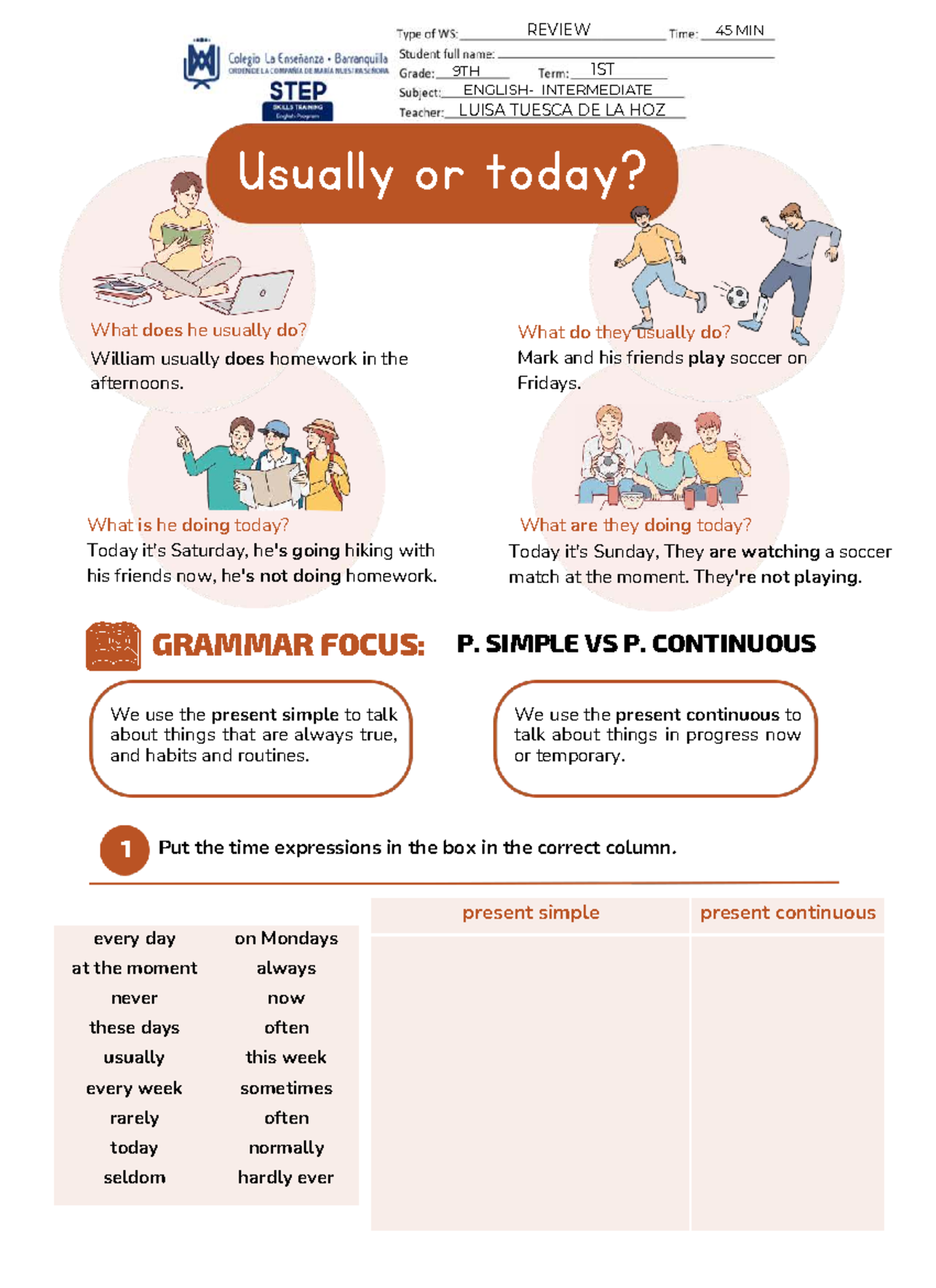 9TH REVIEW: Present Simple vs Present Continuous Grammar Notes - Studocu