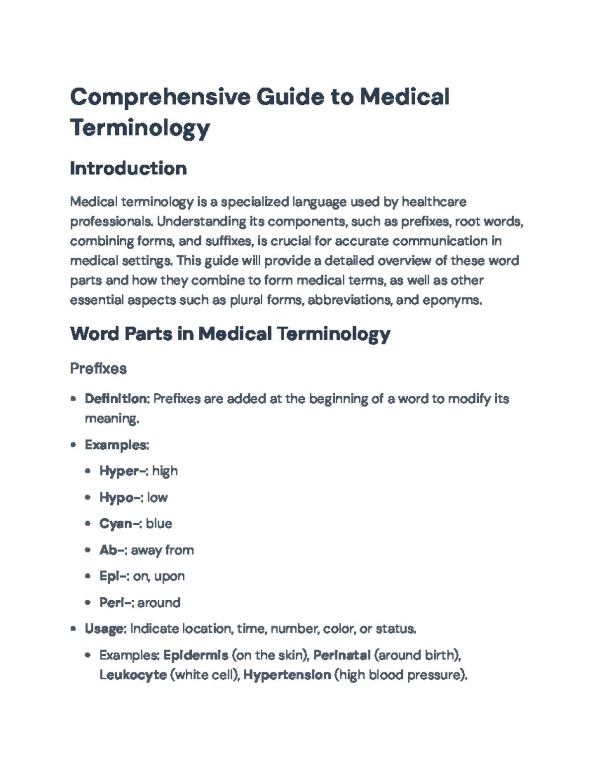 Comprehensive Medical Terminology Guide for MED101 Students - Studocu