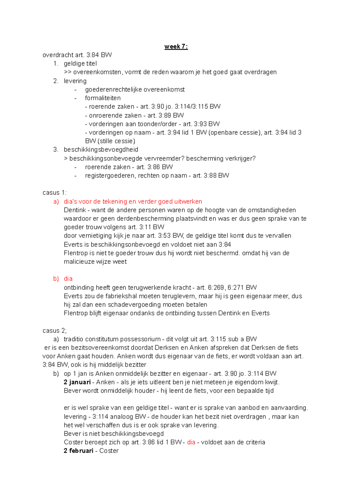 WG IBUR: Week 7 Overdracht en Geldige Titel in Goederenrecht - Studeersnel