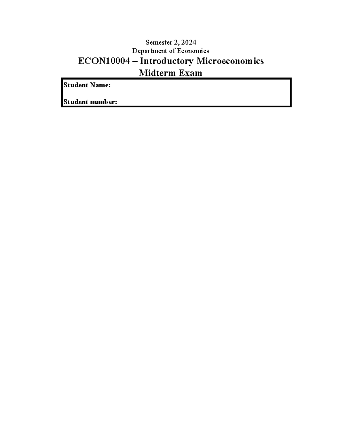 ECON10004 Midterm Exam Solutions S2 2024: Complete Guide - Studocu
