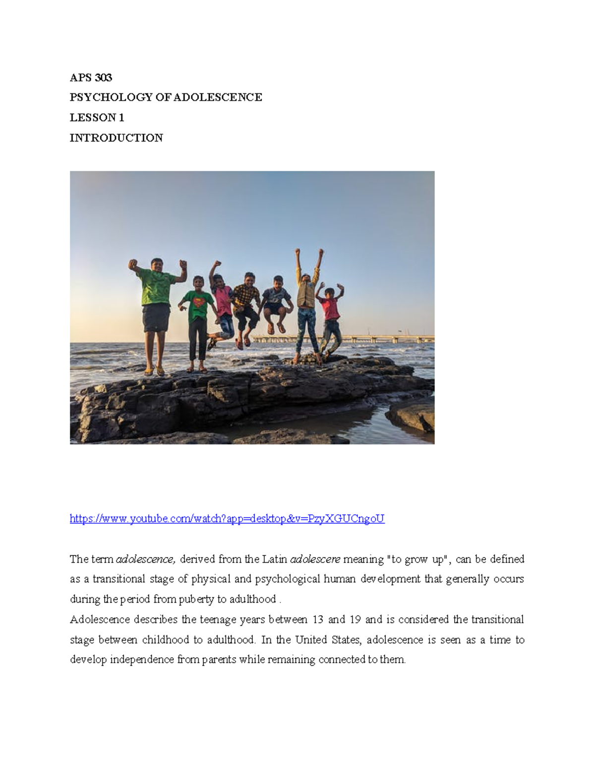 APS 303 Psychology of Adolescence Lesson Notes (Feb-April 2022) - Studocu