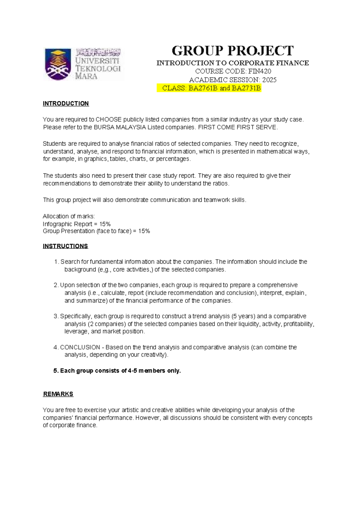 Group Project Report: Financial Analysis of Companies FIN420 2025 - Studocu