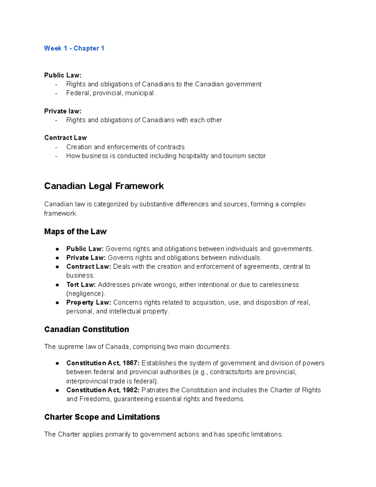 LAW 321 Midterm Exam: Overview of Public and Private Law in Canada ...