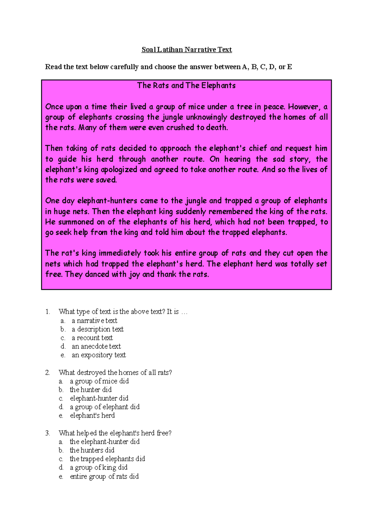 Soal Latihan Narrative Text: Questions & Answers Guide - Studocu
