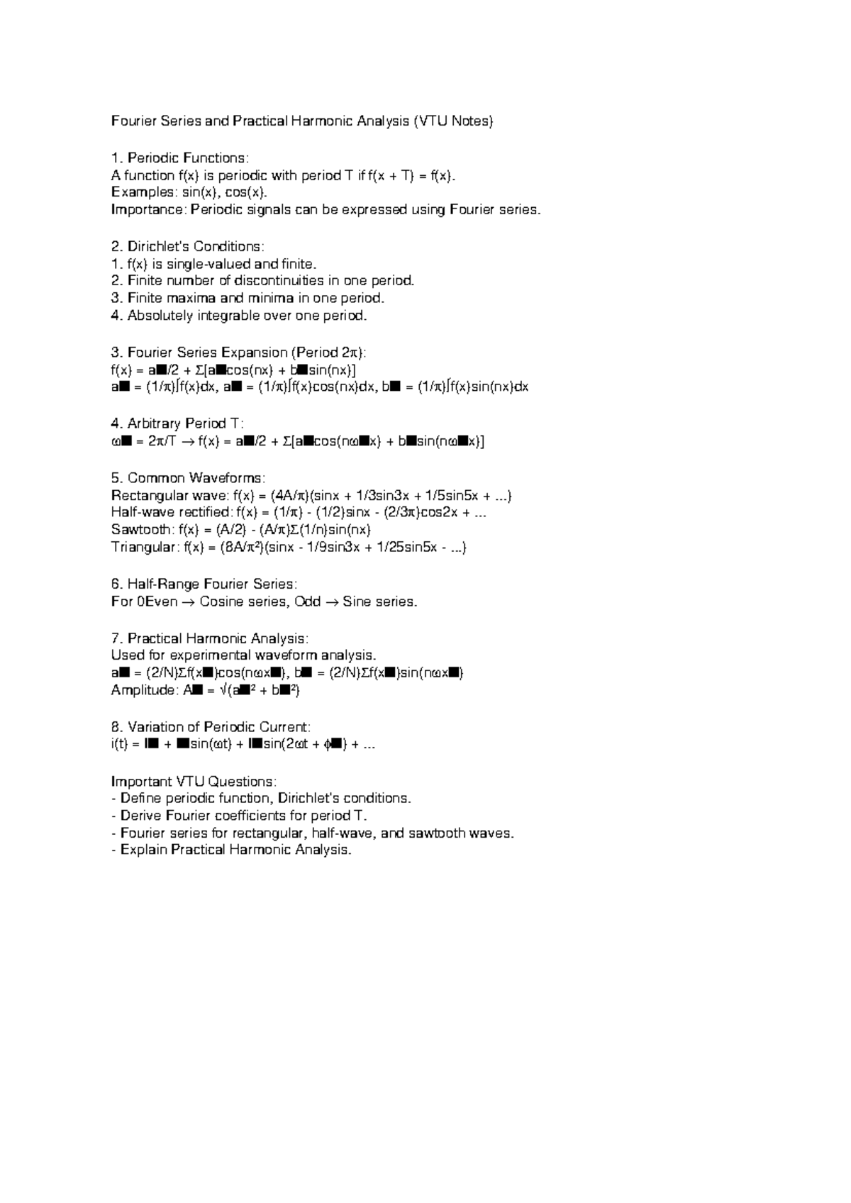Fourier Series & Harmonic Analysis VTU Notes: Key Concepts & Examples ...
