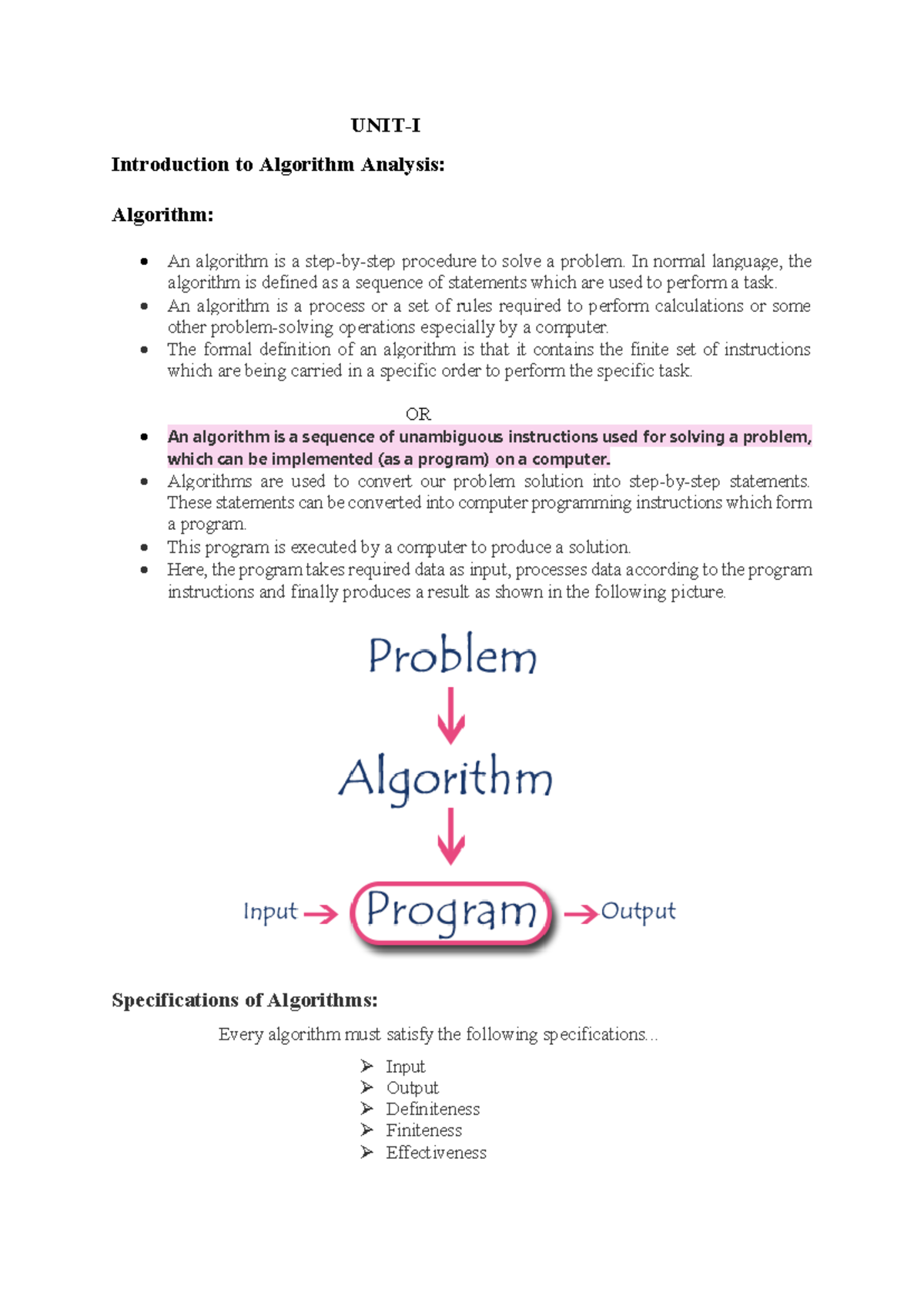 ADS - Introduction to Algorithm Analysis and Specifications - Studocu