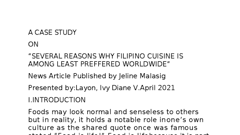 A CASE STUDY ON FILIPINO CUISINE IN UCSP - Studocu
