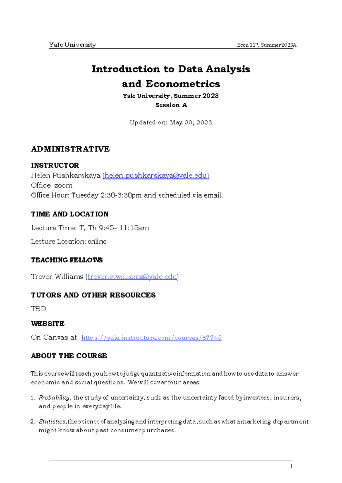 ECON 117 Syllabus, session A-2 - Introduction to Data Analysis and ...