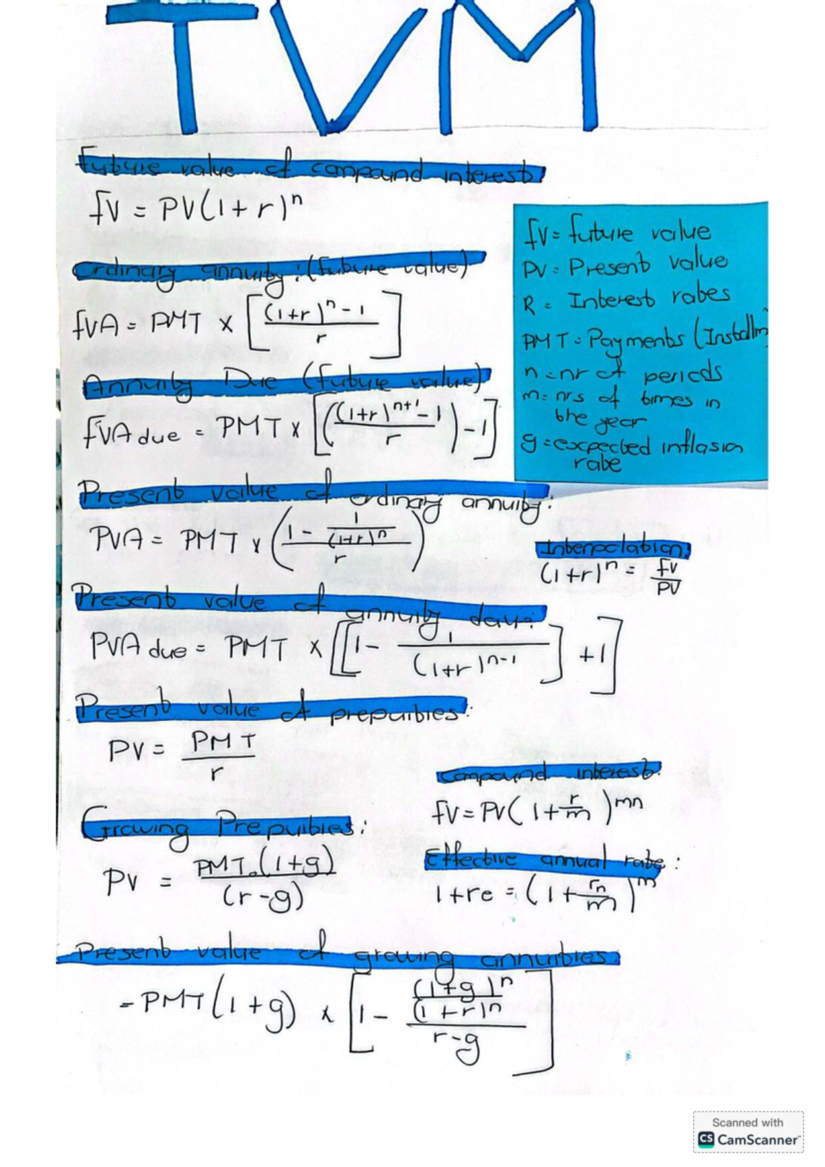 Time Value of Money: Key Formulas and Notes for FV and PV Calculations ...
