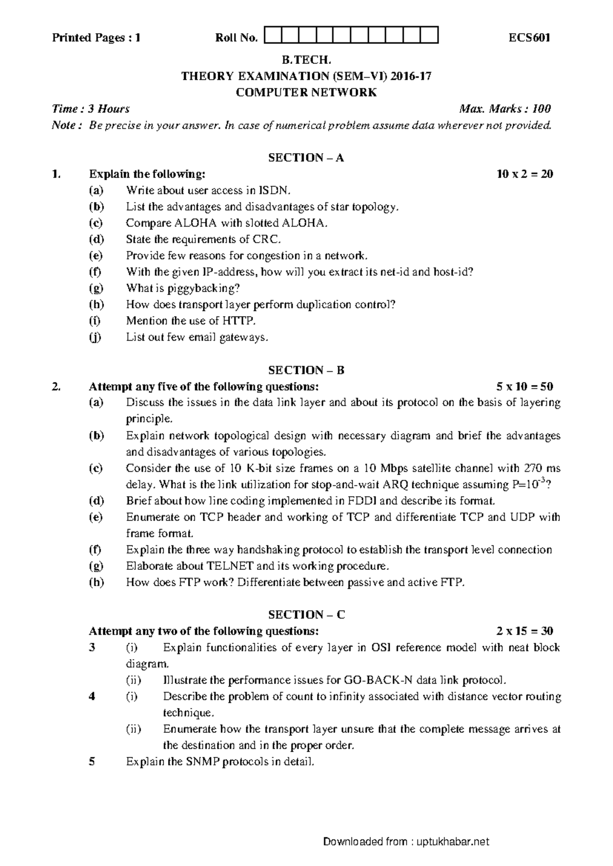 Computer Network ECS601 Theory Exam Notes - 2016 Edition - Studocu