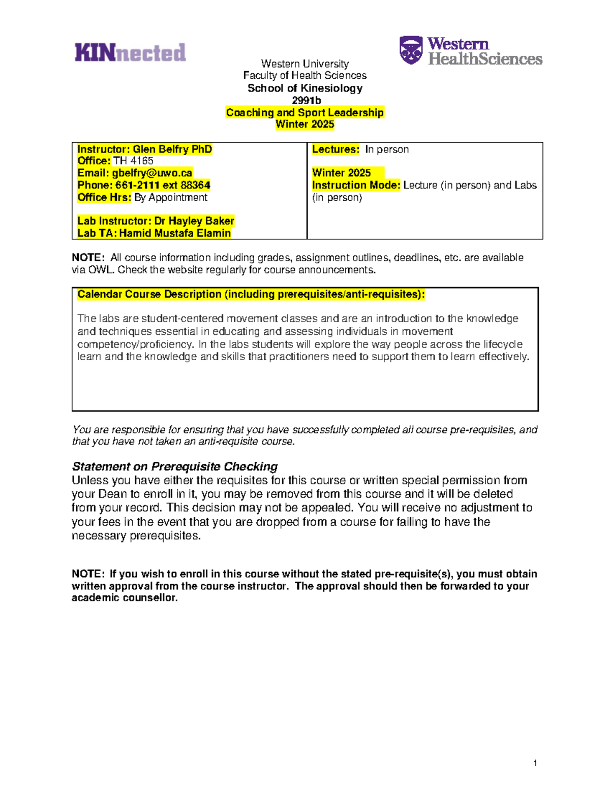 KIN 2991B 2025 course outline: Coaching and sport leadership details ...