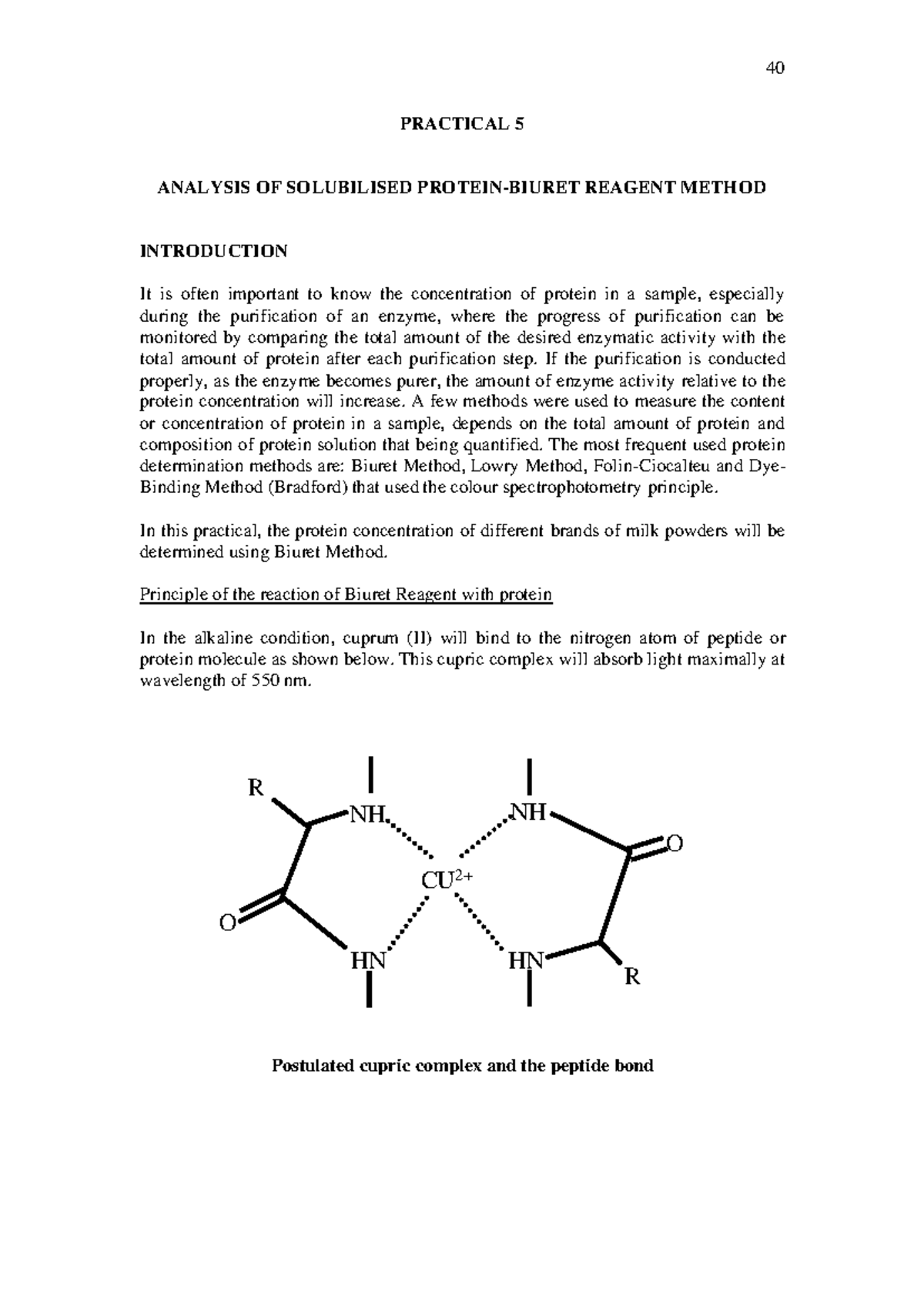 Biuret Assay (40 PRACTICAL 5): Protein Concentration Analysis in Milk ...