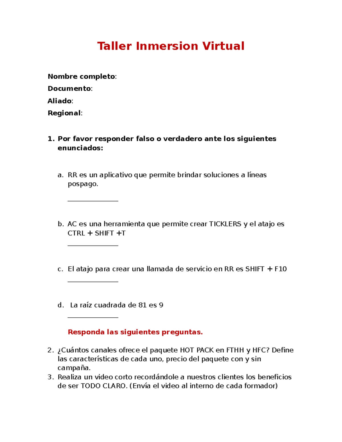 Taller Inmersion Virtual: Actividades y Ejercicios de Evaluación - Studocu