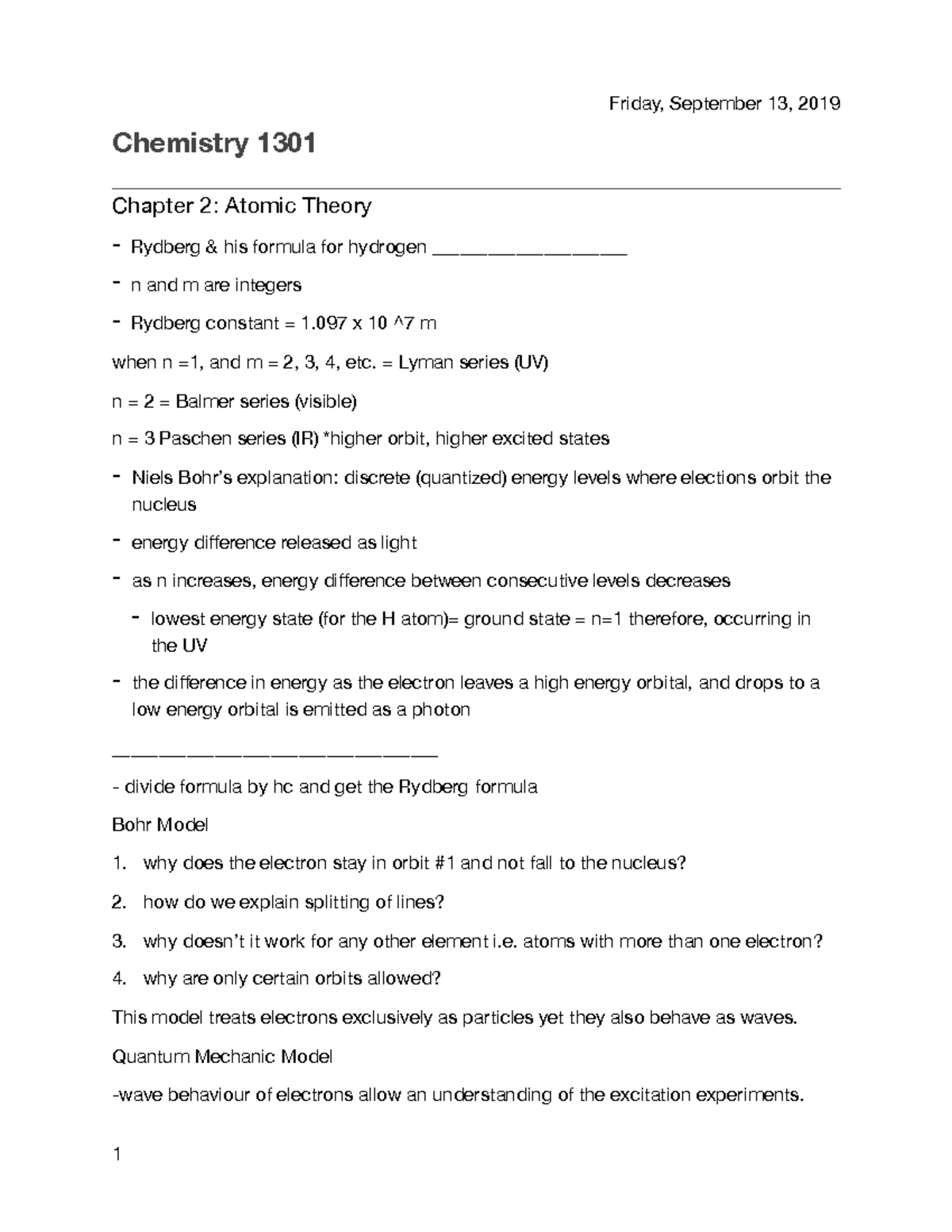 Chemistry 1301: Atomic Theory Lecture Notes - Chapter 2 Insights - Studocu