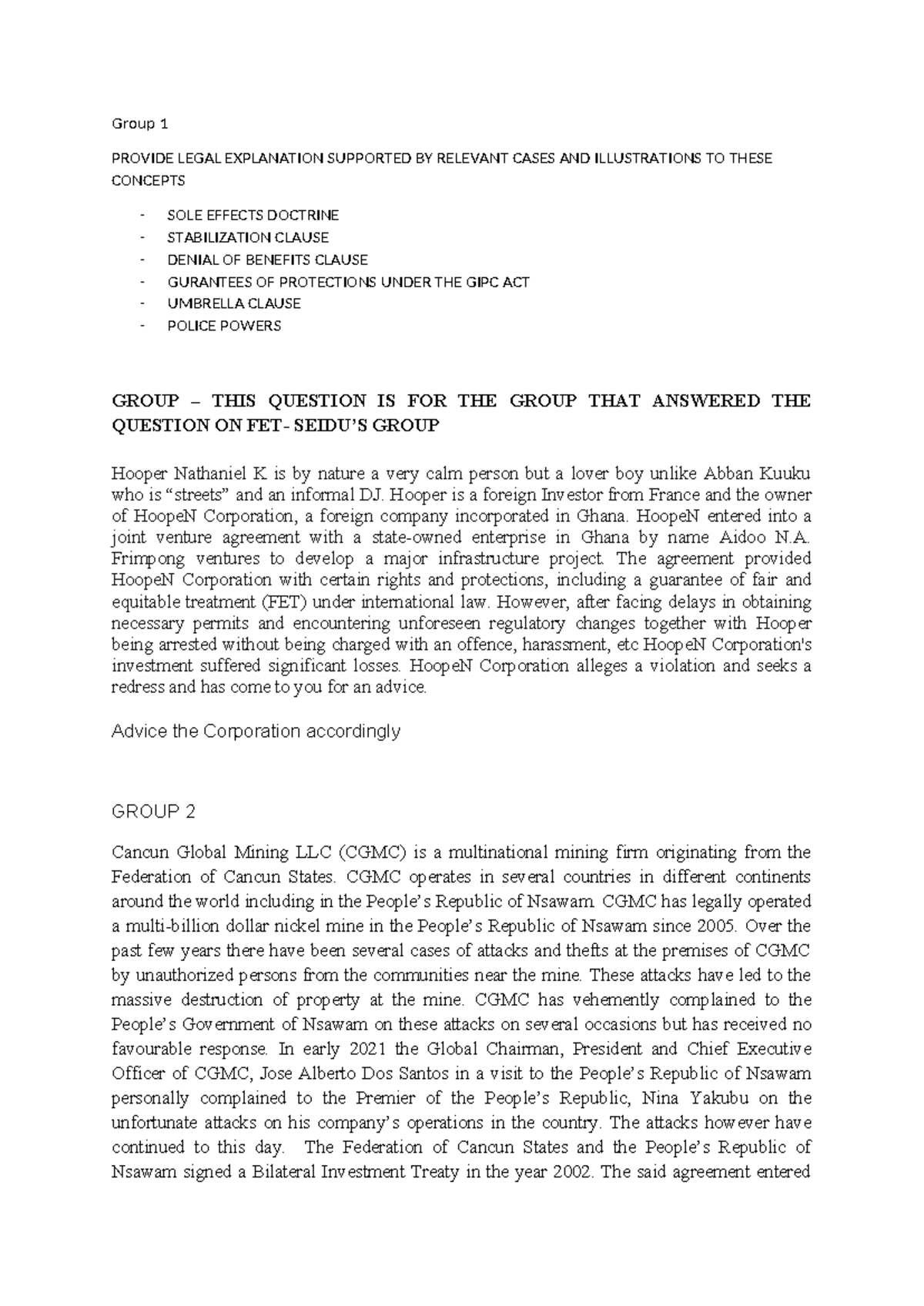 Investment Law Tutorial Questions: Legal Opinions and Case Analyses ...