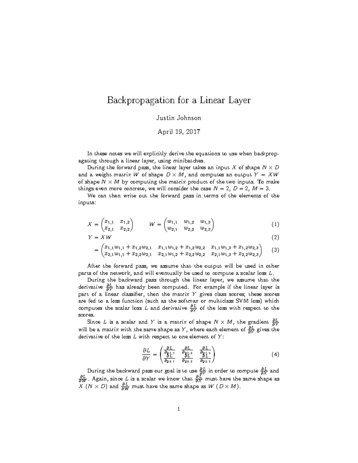 Backpropagation in Linear Layers: Key Derivations and Equations - Studocu