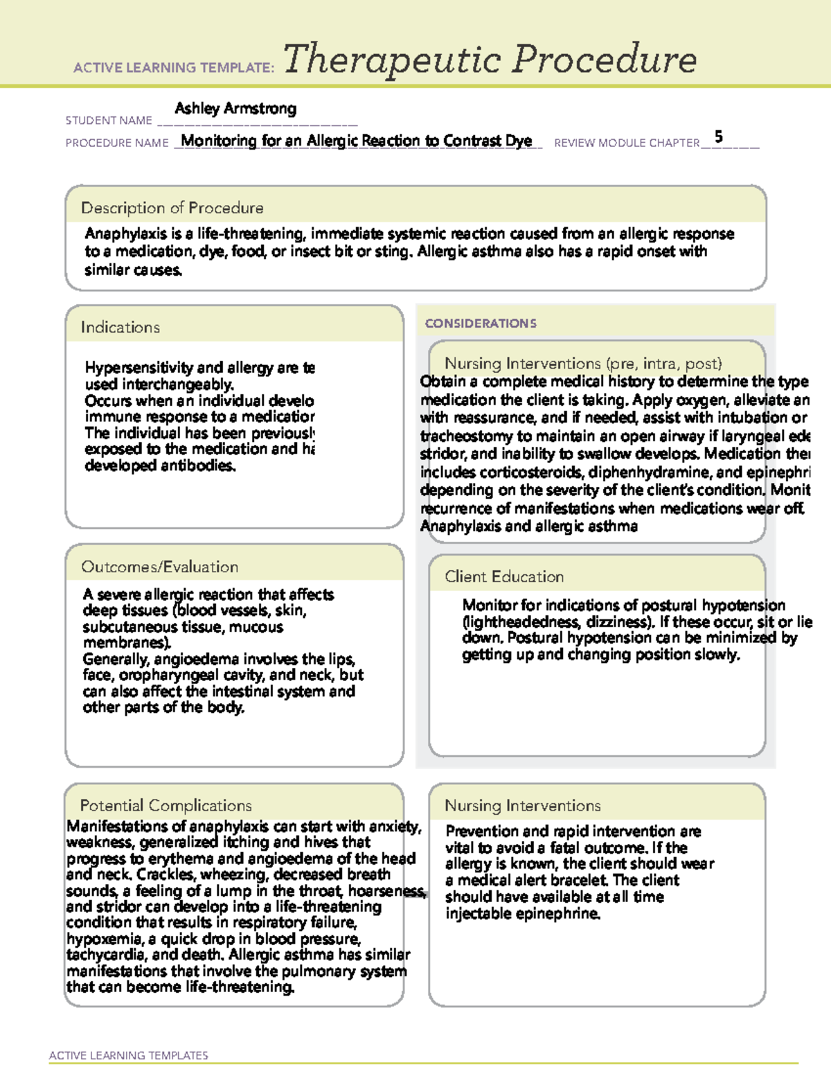 ACTIVE LEARNING TEMPLATE: Monitoring Allergic Reactions to Contrast Dye ...