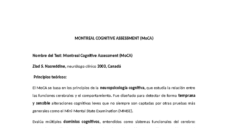 MONTREAL COGNITIVE ASSESSMENT (MoCA) - Guía de Aplicación y Evaluación ...