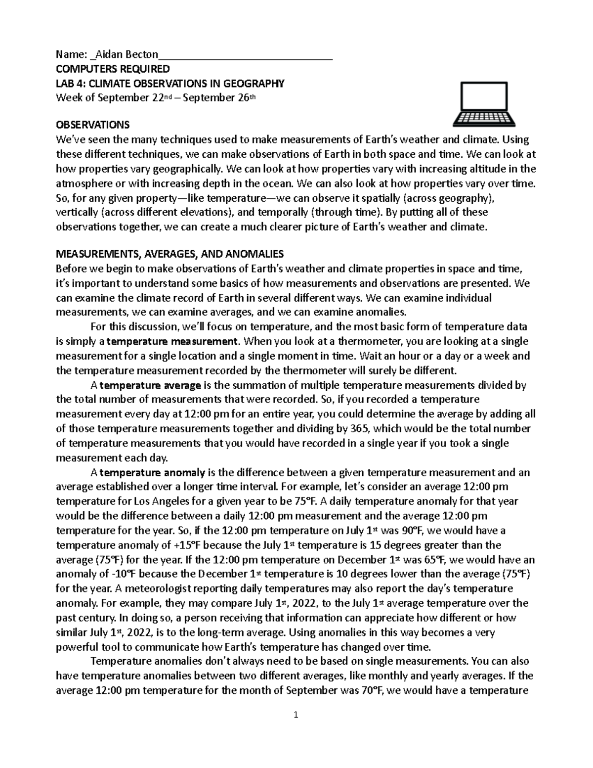 Lab 4: Climate Observations in Geography (COMP 101) - Studocu