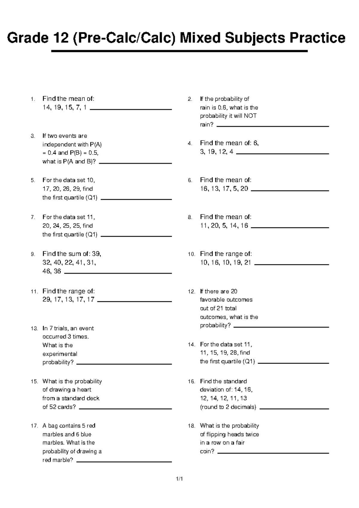Grade 12 Math (Calc) Mixed Subjects Practice 9 - Studocu