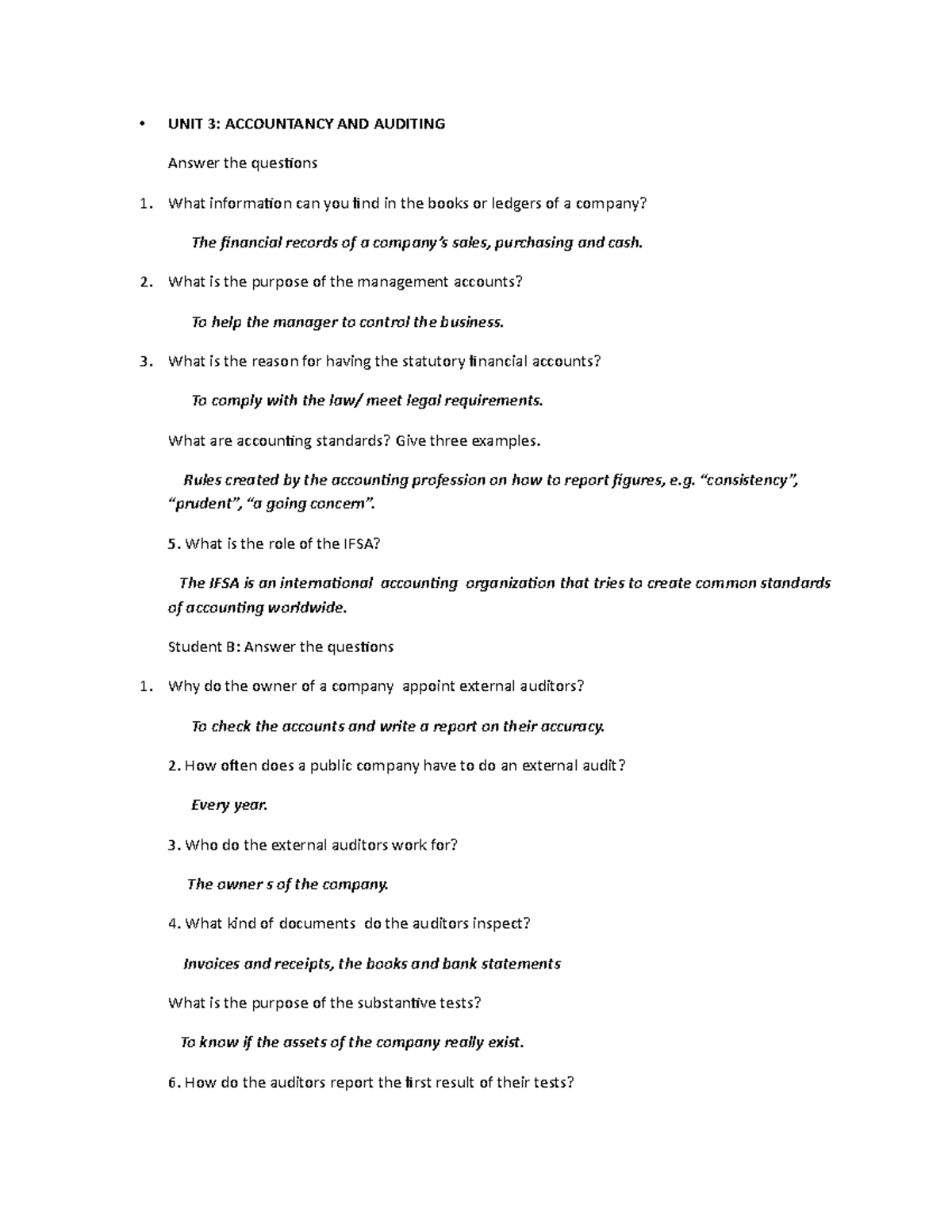 Unit 3: Accountancy and Auditing - Key Concepts and Practices - Studocu
